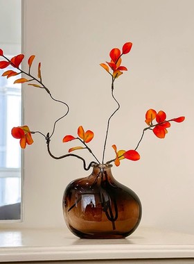 仿真红枫叶家居客厅玻璃瓶摆件