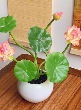 仿真荷花陶瓷花瓶摆件客厅装饰品