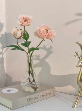 芍药牡丹仿真花束玻璃插花瓶摆件