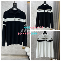 PRADA Prada 23 autumn winter new men polo sweatshirt triangular logo Long sleeves Neckline Clothing