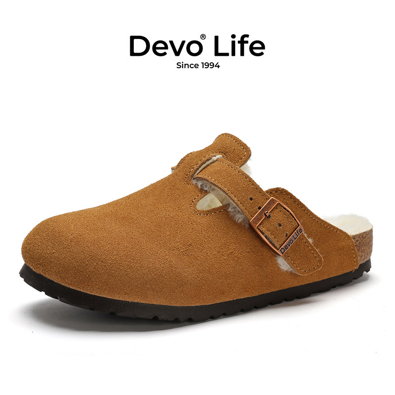 Devo Life软木鞋秋冬季加绒羊毛男女同款拖鞋外穿休闲拖鞋 66001,淘宝优惠券,粉丝福利购,淘宝优惠卷