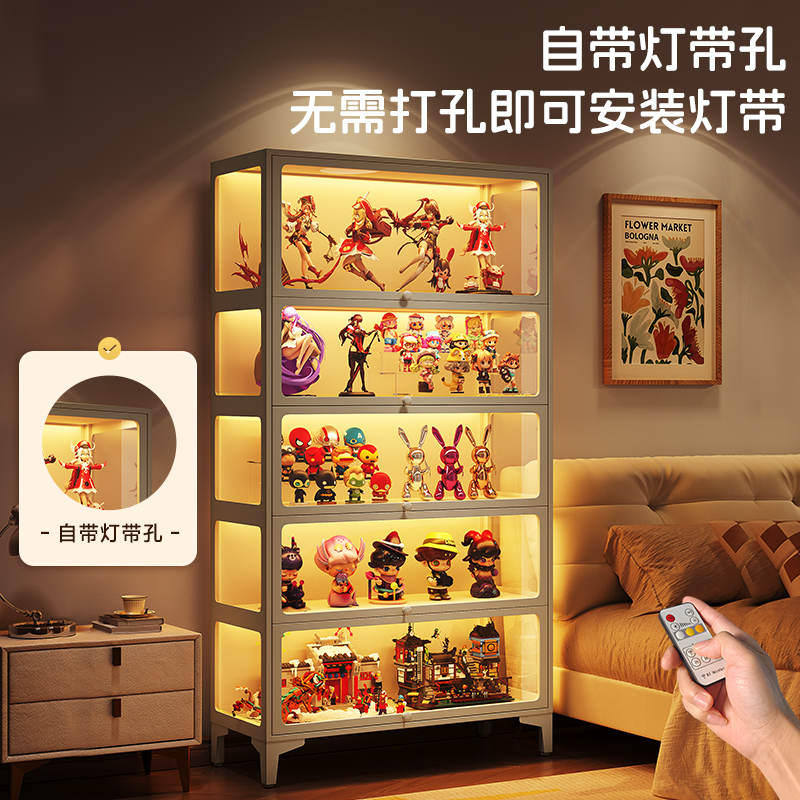 加高手办展示柜玻璃门痛柜防尘模型陈列柜铁皮储物柜钢制收纳柜子 - 图0