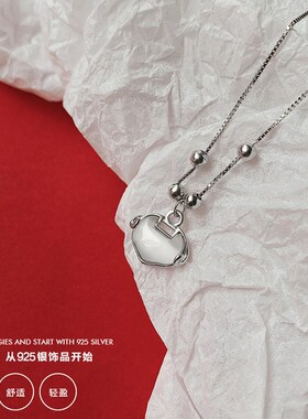 新品日韩长命锁项链女简约ins中国风圆珠祥云Q福锁小众设计锁骨链
