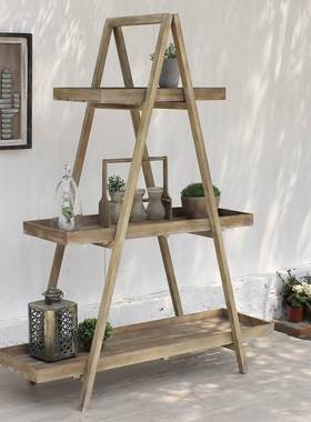 极速美式田园复古怀旧实木展架花架书G架隔板置物架博古架阶梯陈
