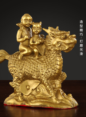 新品纯黄铜送子麒麟n摆件一对铜麒麟金童玉女双子卧室家居玄关工