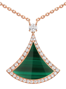 Bvlgari绿孔雀石镶钻扇子项链