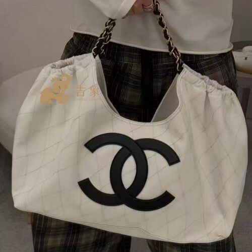 Chanel/香奈儿26M新款女包黑色大双C菱格纹tote托特包腋下包 - 图2