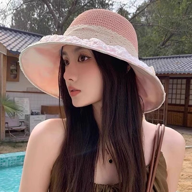 夏季蝴蝶结草帽帽子渔夫帽蕾丝太阳帽遮阳帽度假遮阳防晒海边沙滩,淘宝优惠券,粉丝福利购,淘宝优惠卷