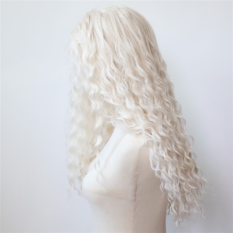 白金色前蕾丝化纤高温丝蕾丝假发奶白铂金色波浪羊毛卷发整顶假发 - 图1