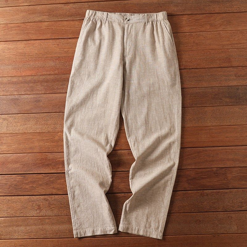 高品质日单 轻薄透气 柔软细腻 夏季男士时尚纯色麻裤直筒休闲裤,淘宝优惠券,粉丝福利购,淘宝优惠卷
