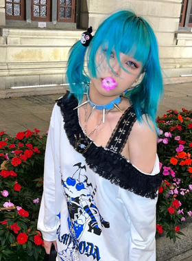 蓝色皮革甜酷情侣choker项圈项链