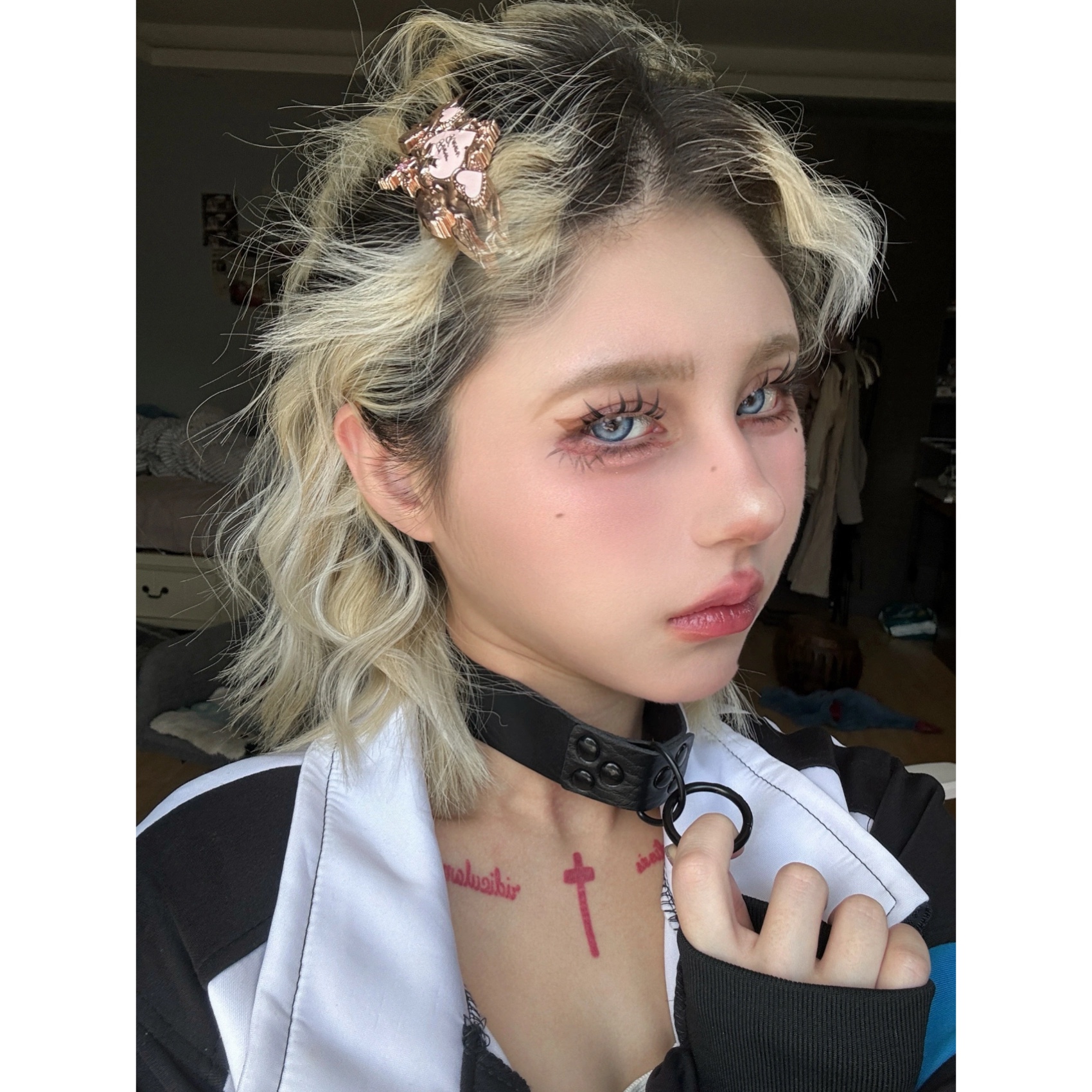 27Studio黑红撞色皮质choker朋克项圈项链铆钉哥特亚文化情趣颈链 - 图1