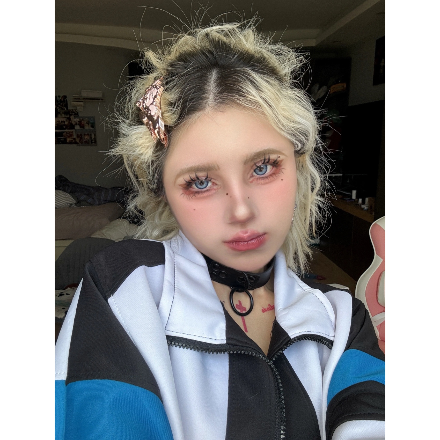 27Studio黑红撞色皮质choker朋克项圈项链铆钉哥特亚文化情趣颈链 - 图2