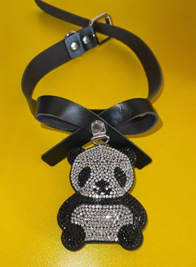 蝴蝶结水钻熊猫choker项圈