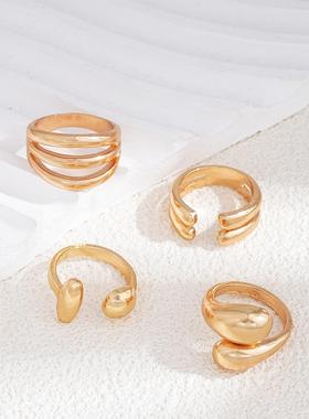 4-piece ring set 不规则光面戒指4件套女轻奢小众关节戒指套装