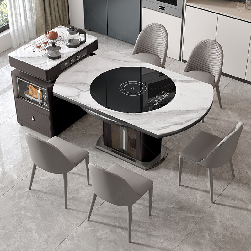 黑色岩板岛台餐桌一体家用轻奢多功能电磁炉保温暖菜转盘方圆两用,淘宝优惠券,粉丝福利购,淘宝优惠卷