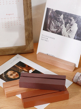 创意原木便签卡片夹子立式木质底座留言条装饰摆件