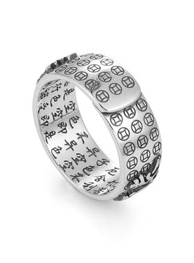 男士貔貅戒指复古金刚银杵6字真言戒心经活口指环男潮D3