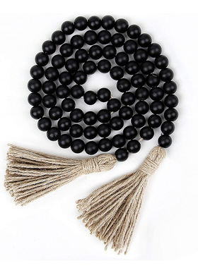 ins原木色麻绳木珠流苏挂件家居装饰摆件