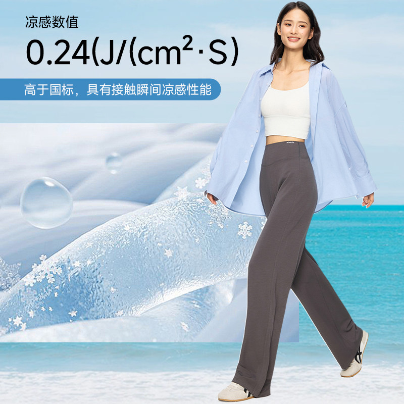 【戚薇同款】MissWiss直筒裤高腰显瘦休闲裤百搭薄款凉感透气裤子