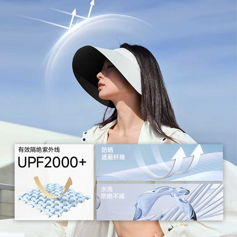 MissWiss夏季防晒帽灯罩帽防紫外线大帽檐遮脸遮阳帽子空顶太阳帽