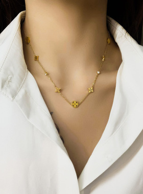 钛钢不褪色四叶草项链