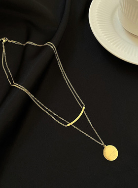 钛钢不褪色字母圆牌双层项链