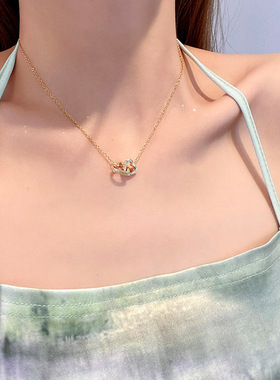 钛钢不褪色爱心双环吊坠项链