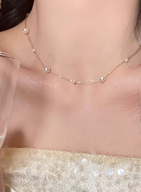 钛钢不褪色简约百搭珍珠项链