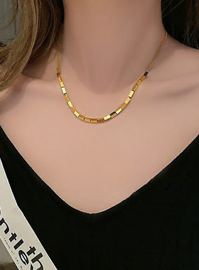 钛钢不褪色小方块项链女款