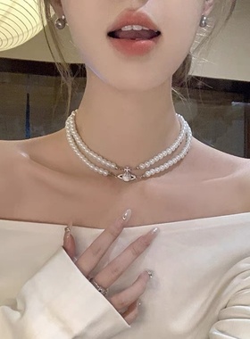 西太后双层珍珠项链锁骨链