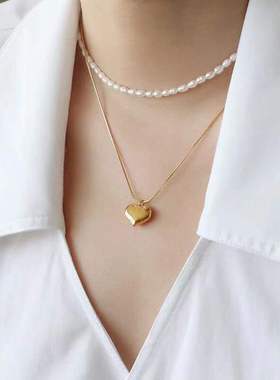 钛钢不褪色金色爱心项链