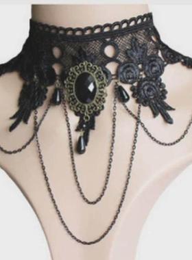 Gothic Style Jewelry Set Vintage Lace Choker Necklace Ring H