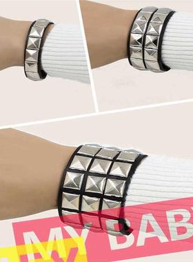 Fashion Punk Nightclub 2 Row Square Rivet Brlet Couple Leath