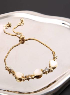 Love bracelet girl 猫眼石爱心手錬女覆古抽拉式可调节手环女