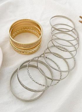 ethnic style alloy bracelet set women bangle golden 覆古手镯