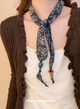 丝巾项链木头挂脖配饰百搭设计