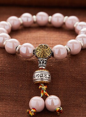 新品新品b推荐绿幽灵藏银手串天然水晶黑曜石手链平安健康招桃花