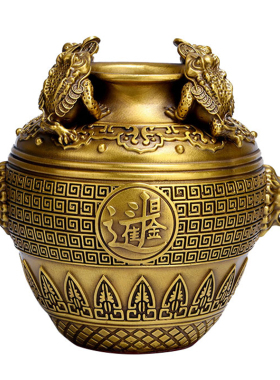 极速聚宝盆摆件铜金蟾四s方纳财坛子招財家居财位存钱罐店铺开业