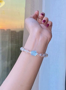 极速GONMCEAN白p水晶手錬女海蓝宝兔子手串清新简约款白色珠子首