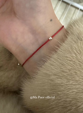 韩国设计简约本命年手链幸运好运红色极细皮绳s925银ot扣手绳礼物