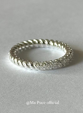 爆闪 韩国s925通体银轻奢麻花微镶锆石戒指ins简约开口可调节指环