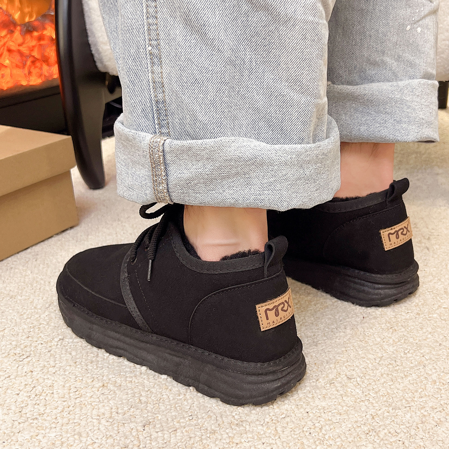 真皮雪地靴男休闲棉鞋冬皮毛一体加绒厚底羊毛东北保暖大棉鞋短靴 - 图1