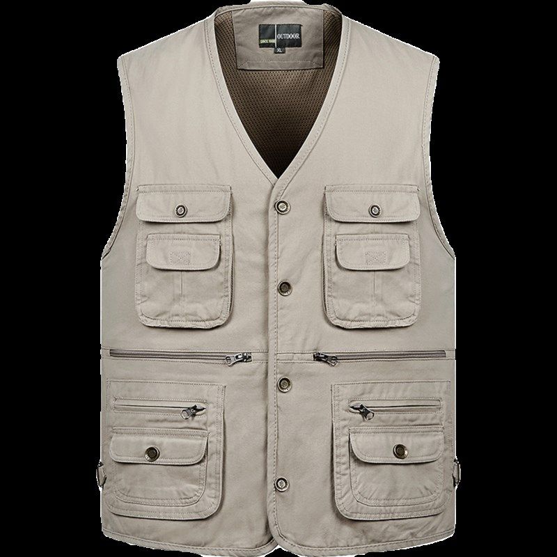 春秋中老年男式纯棉马甲宽松大码多口袋坎肩爸爸开衫V领摄影钓鱼,淘宝优惠券,粉丝福利购,淘宝优惠卷