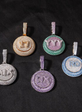 定制个性旋转字母项链微镶锆石实心拼接组合吊坠hiphop情侣饰品