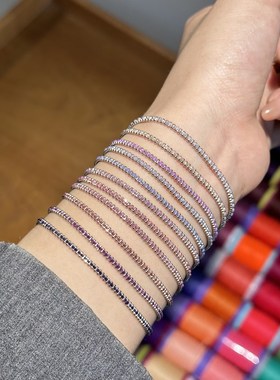 本命年法国小红绳紫色系编织珠珠手链女情侣幸运手绳送礼物925银