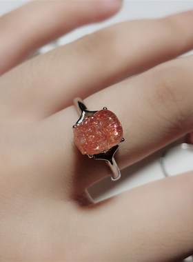 天然金太阳石貔貅戒指金草莓晶创意简约女款戒指七夕情人节礼物