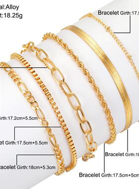 6-piece set bracelets women金属链条女式手饰套装6条装手链套装