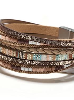 Leather Bracelet for Women跨境新款波西米亚手工编织皮革手链女