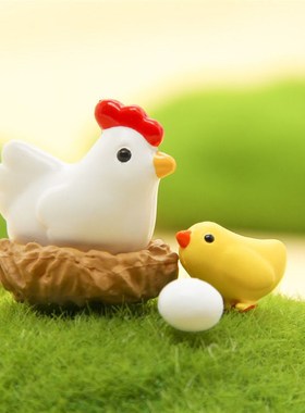 速发盆景小摆件可爱动物小盆一家件藓微景观迷你鸡景母鸡摆苔配件